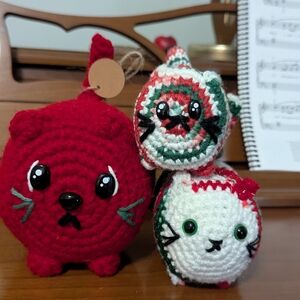 Handmade Trio Crochet Christmas Kitty Cat Set